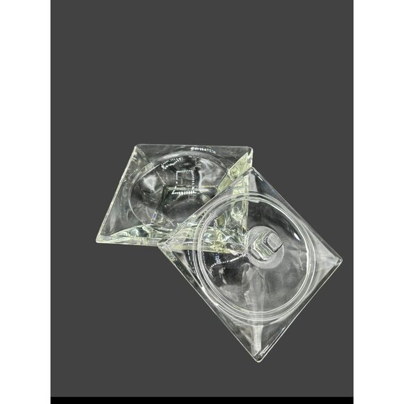 Vintage MCM Square Heavy Crystal Glass Covered Candy Dish Mid Century 6x6x4 - Picture 2 of 16